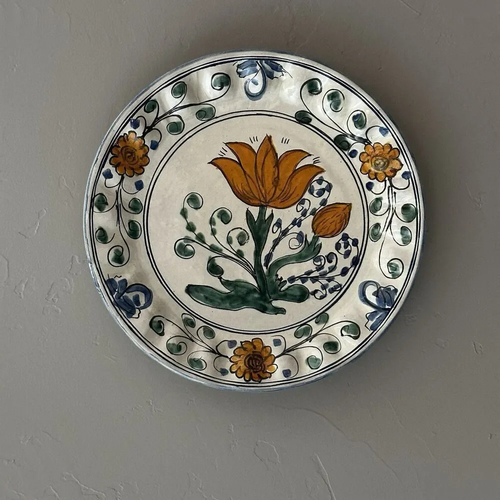 (2) Provence France Hand Painted Porcelain Floral Wall Plate Wave Edging